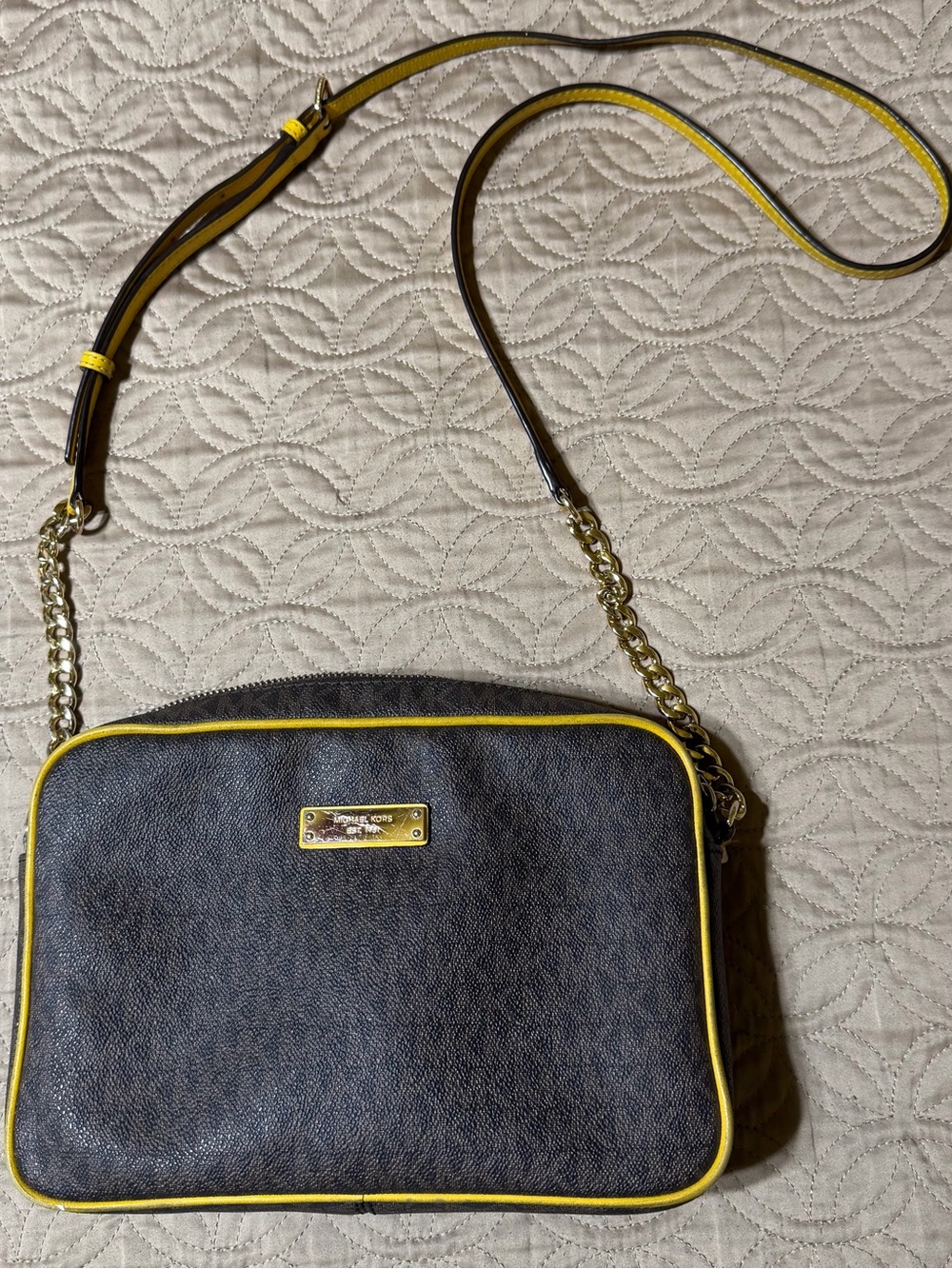 Michael Kors Brown Crossbody Bag with Yellow Trim